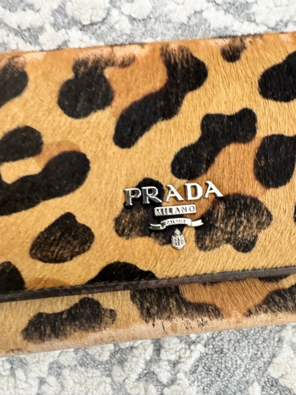 Prada Leopard Haircalf Tote Bag + Wallet Set Teal Red Rare Colorblock Authentic - Picture 6 of 14